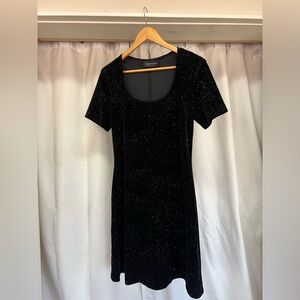 Y2K Black velvet glitter scoop neck skater dress